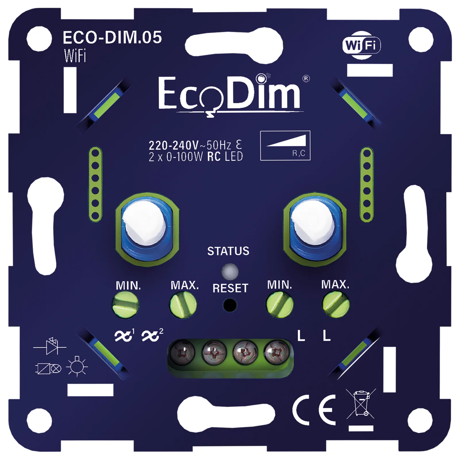ECO-DIM.05 WiFi led dimmer duo 2x0-100W fase afsnijding (RC)