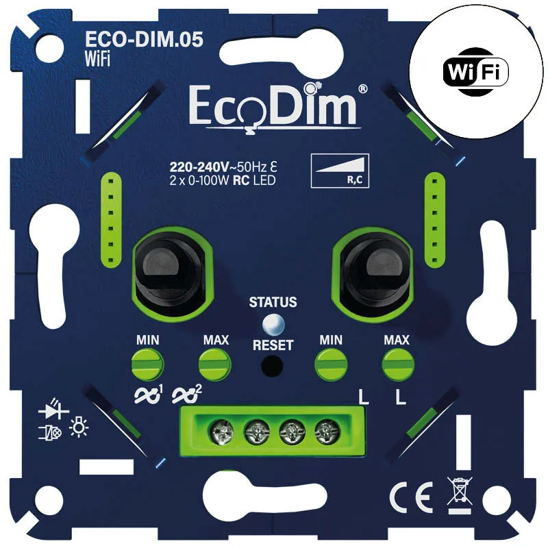 ECO-DIM.05 WiFi led dimmer duo 2x0-100W fase afsnijding (RC)
