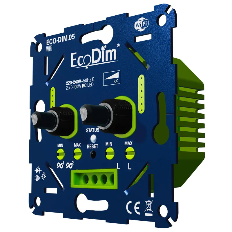 ECO-DIM.05 WiFi led dimmer duo 2x0-100W fase afsnijding (RC)