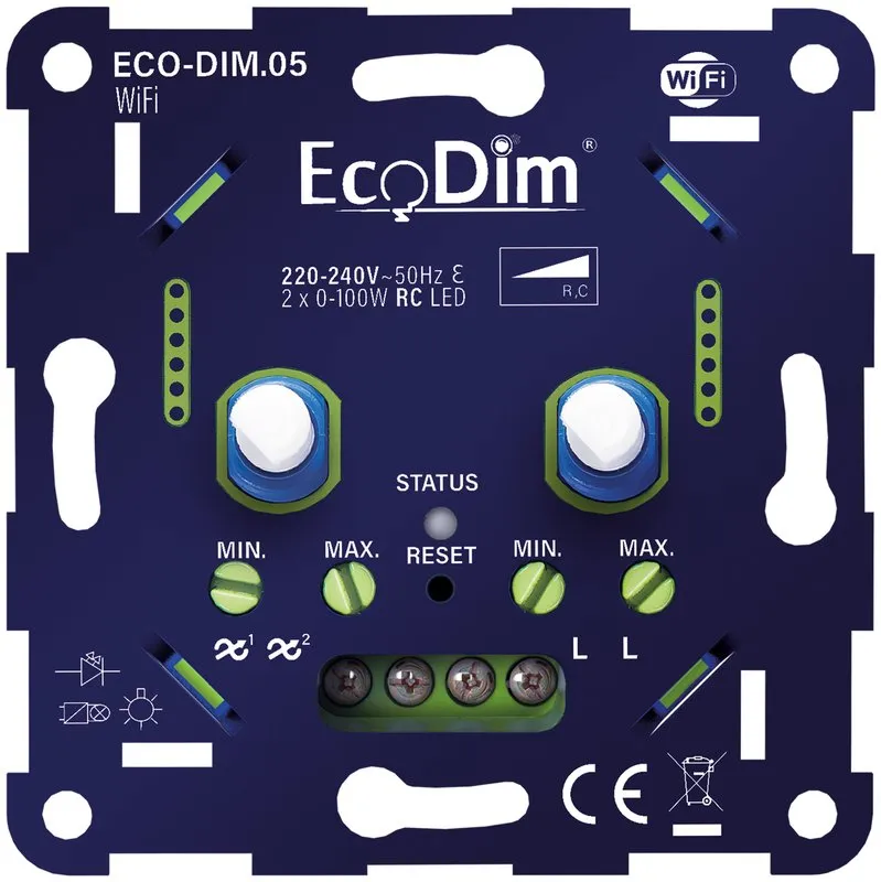 ECO-DIM.05 WiFi led dimmer duo 2x0-100W fase afsnijding (RC)