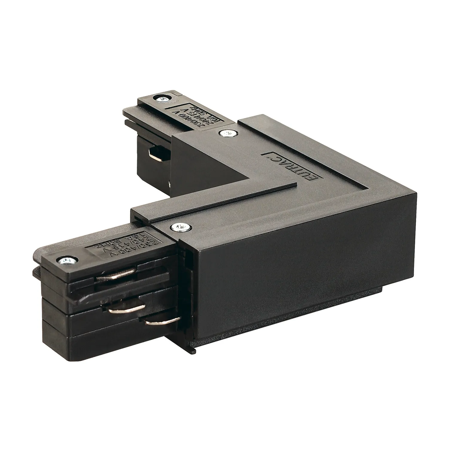 EUTRAC L-verbinder met voedingsmogelijkheid, aarde buiten, zwart