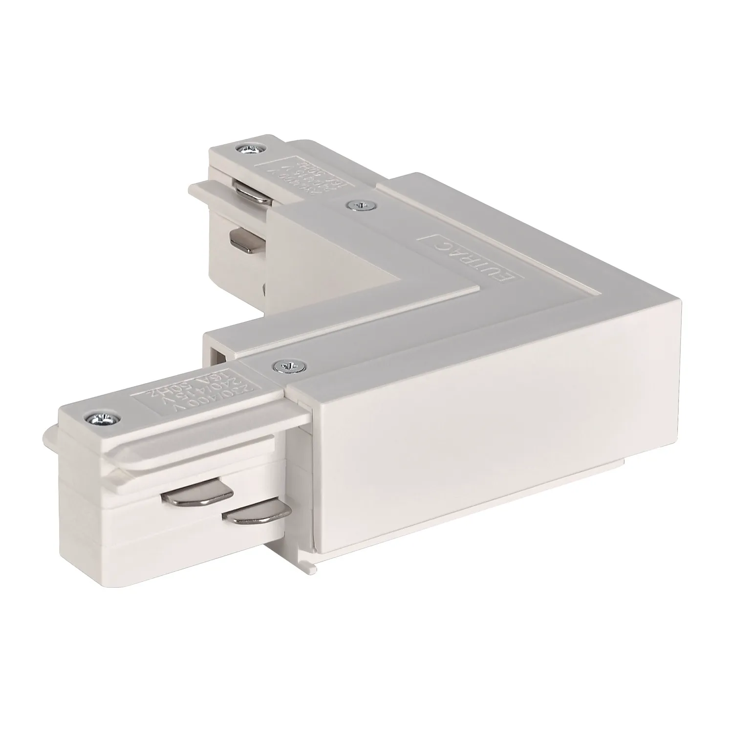 EUTRAC L-verbinder met voedingsmogelijkheid, aarde binnen, verkeerswit