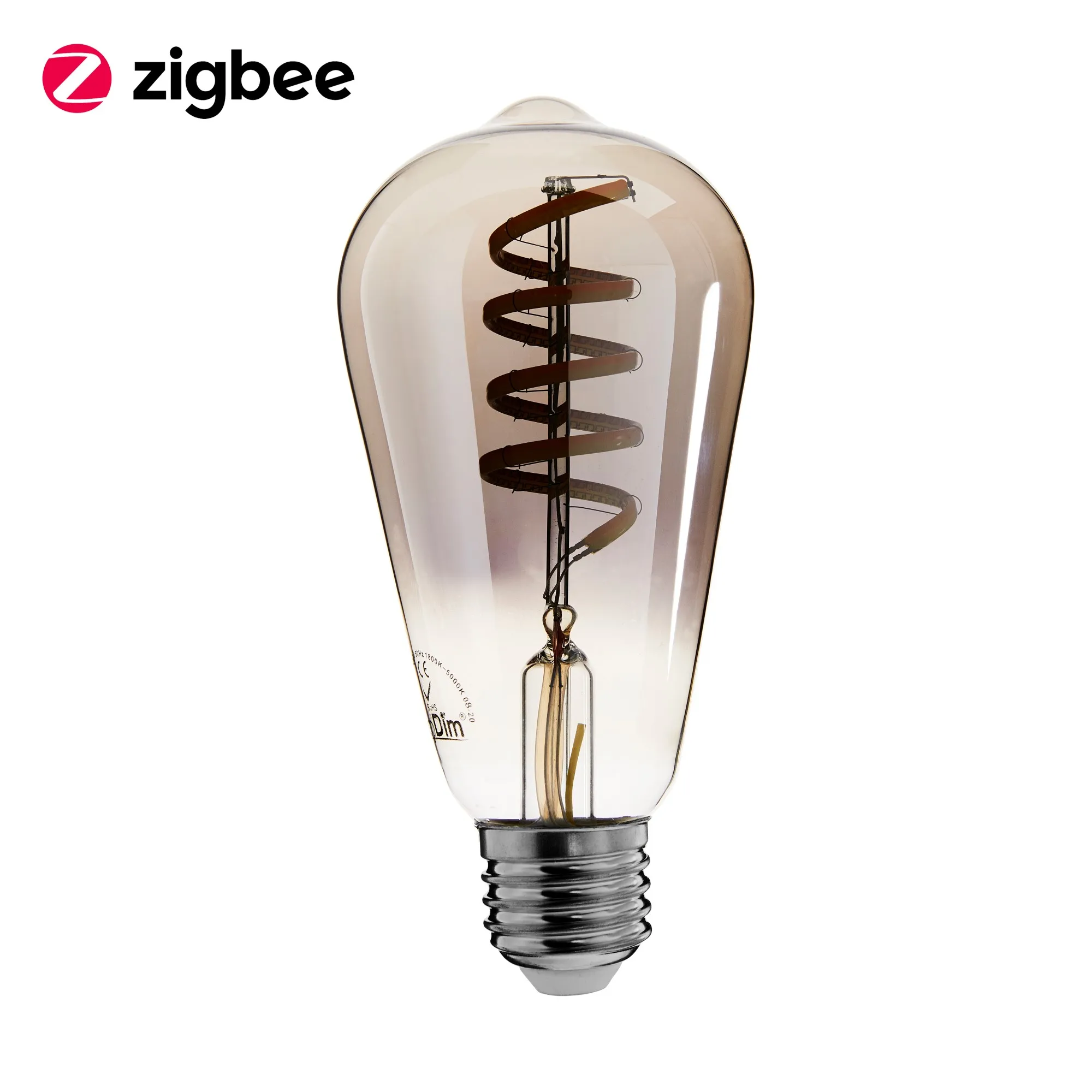 Zigbee led filament lamp dimbaar E27, edison ST64, Smokey 2000K-4000K