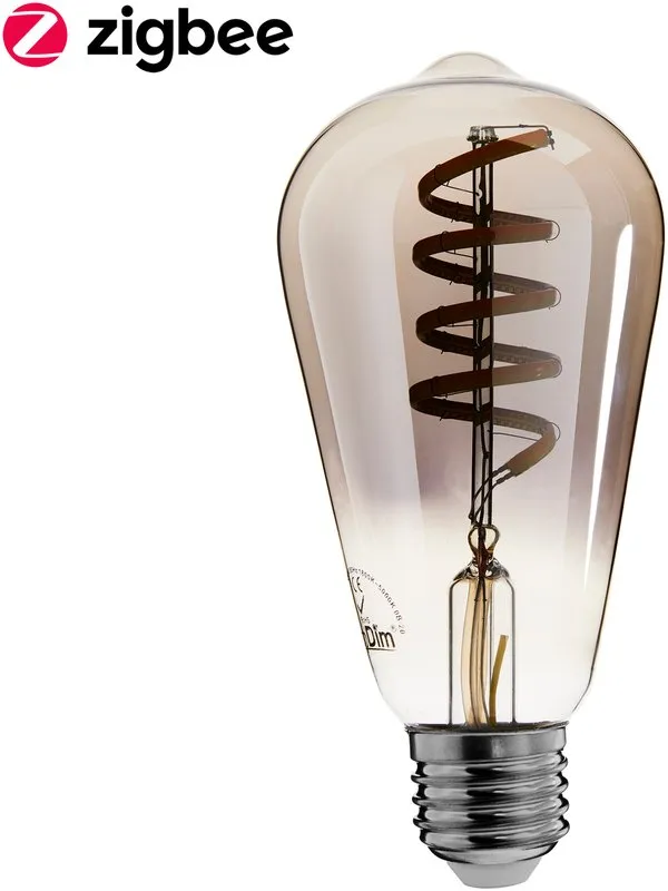 Zigbee led filament lamp dimbaar E27, edison ST64, Smokey 2000K-4000K