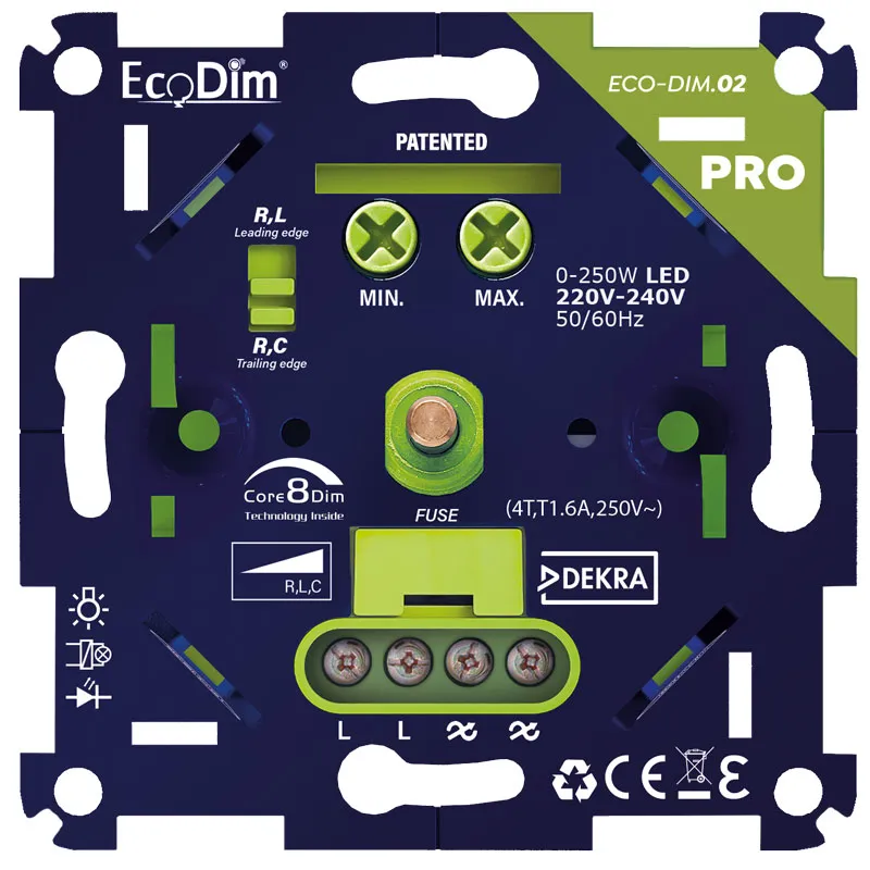 ECO-DIM.02 PRO led dimmer universeel 0-250W fase aan- en afsnijding