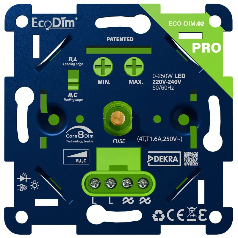 ECO-DIM.02 PRO led dimmer universeel 0-250W fase aan- en afsnijding