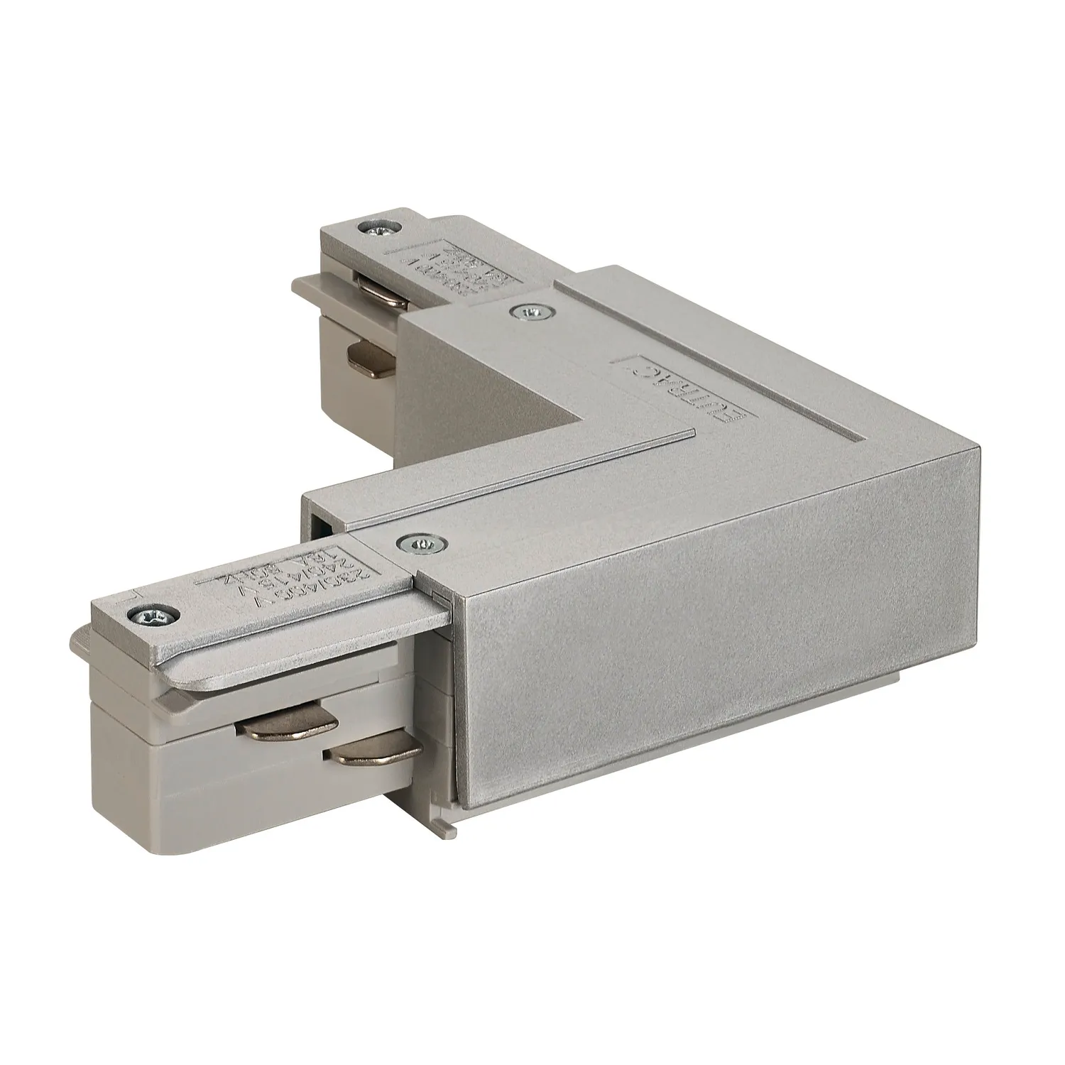 EUTRAC L-verbinder met voedingsmogelijkheid, aarde binnen, zilvergrijs