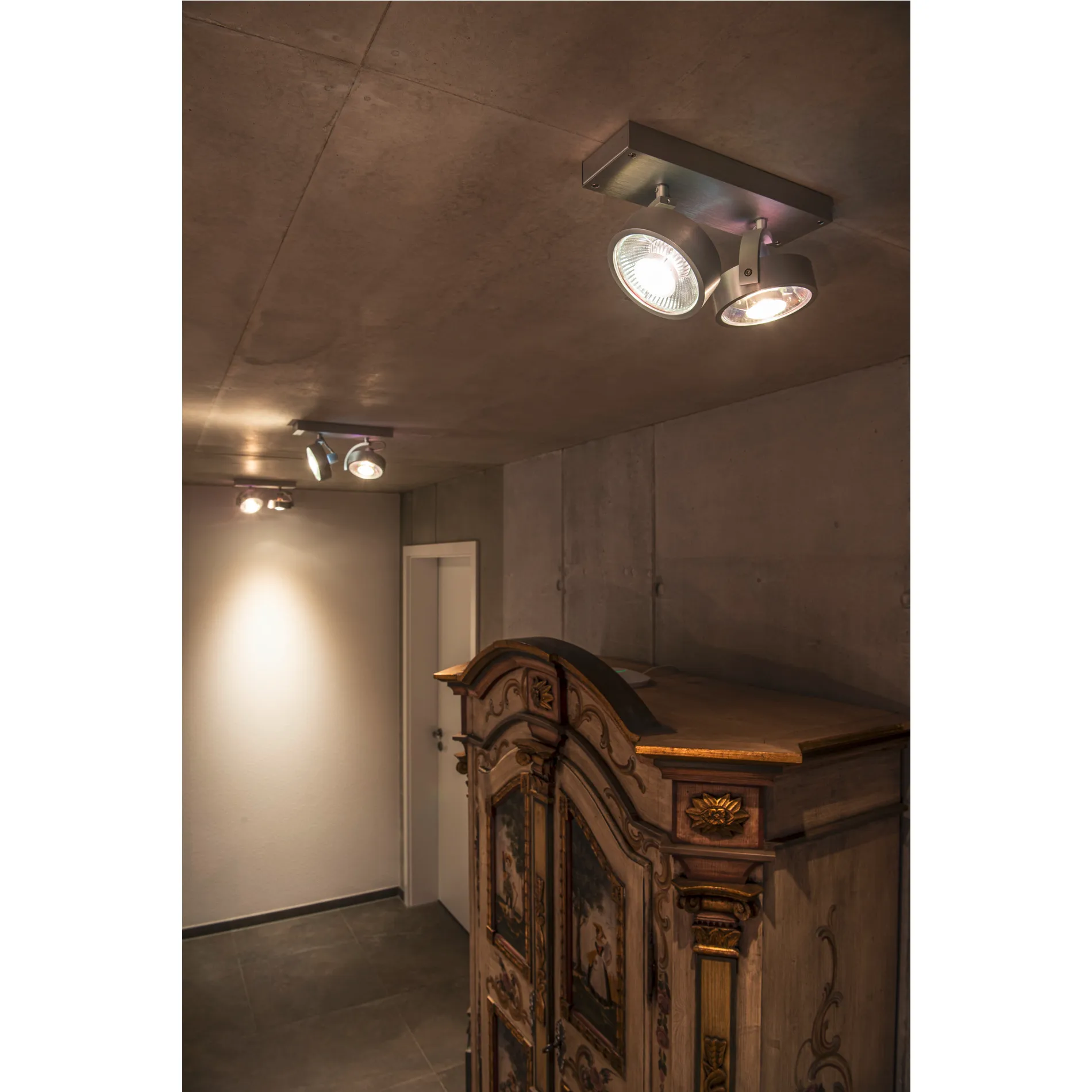 KALU 2 QPAR plafondlamp, geborsteld aluminium, ES111, max. 2x75 W