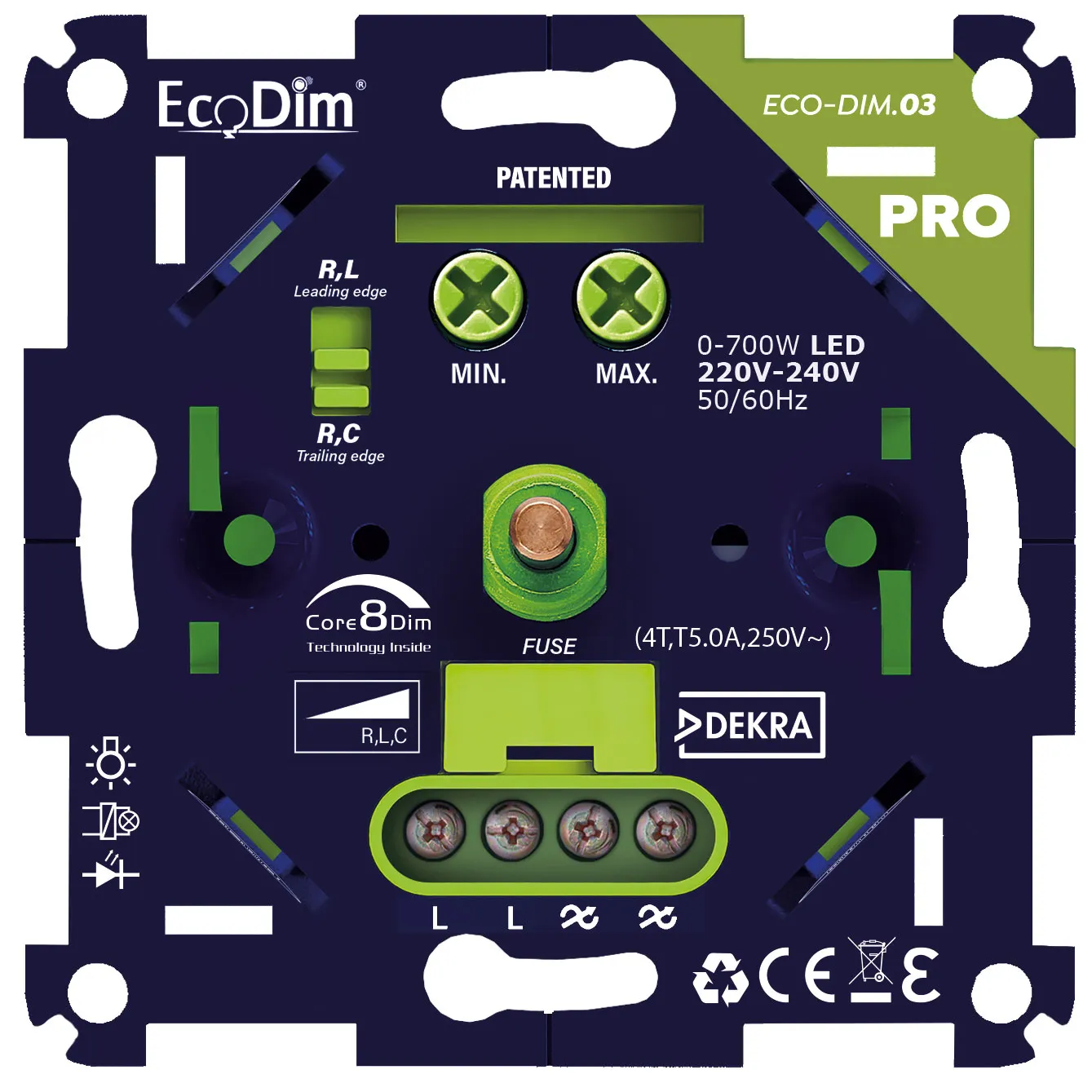 ECO-DIM.03 PRO led dimmer universeel 0-700W fase aan- en afsnijding