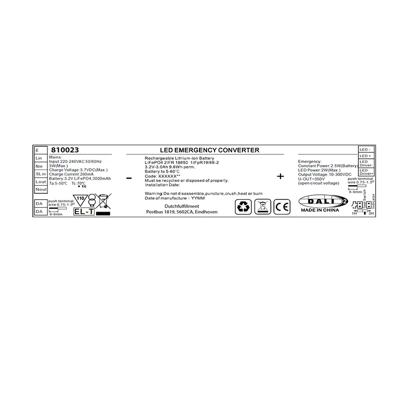 DALI NOODUNIT 2.5W | 10-300V(DC) | 3 UUR