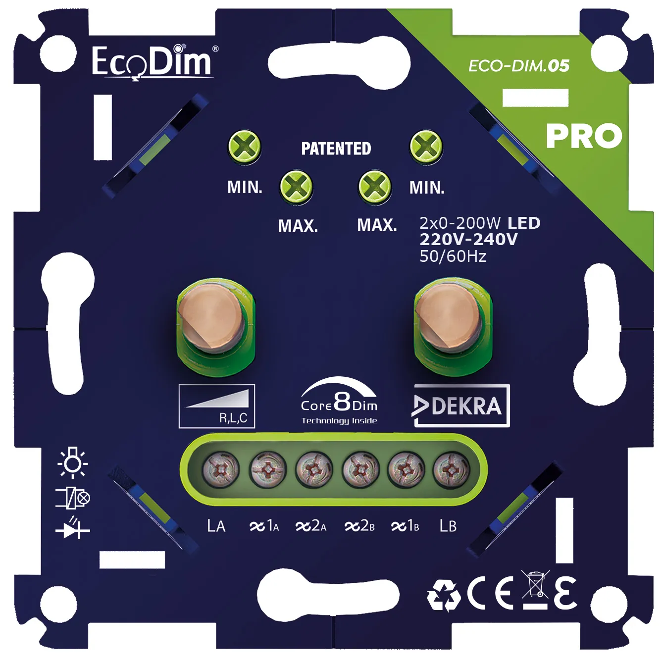 ECO-DIM.05 PRO led dimmer universeel 2x 0-200W fase aan- en